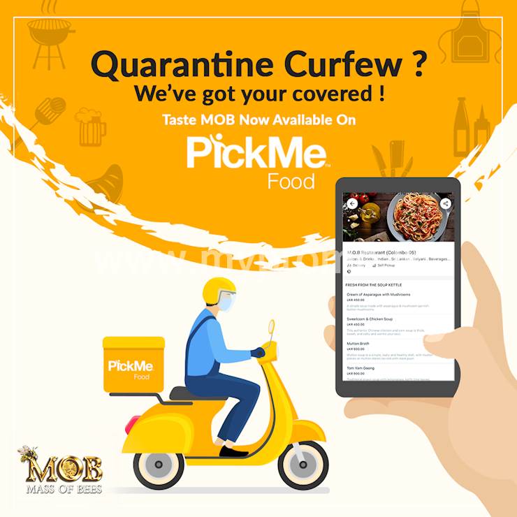 <p>Your safety is our top priority</p><p>Stay at home and let us take care of your meals!</p><p>Taste of MOB</p><p>Now Available On</p><p>PickMe Food</p><p>https://a.pickme.lk/hJrypWGKRab</p><p>Hurry up and order soon</p><p>Restaurant Hotline: 0768787878</p><p>#food #Restaurant #food #enjoy #colombo #lunch #familytime #familycombo #dinner #COVID19 #COVID #SriLankalockdown #PickMe #fooddeliver</p>