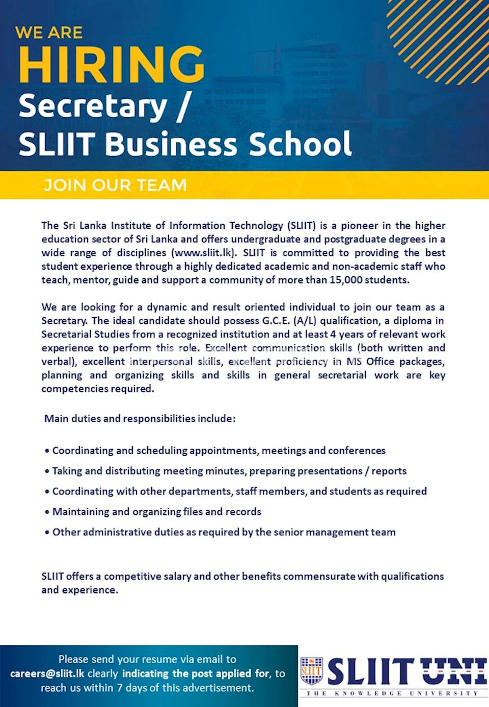 Secretary/ SLIIT Business School