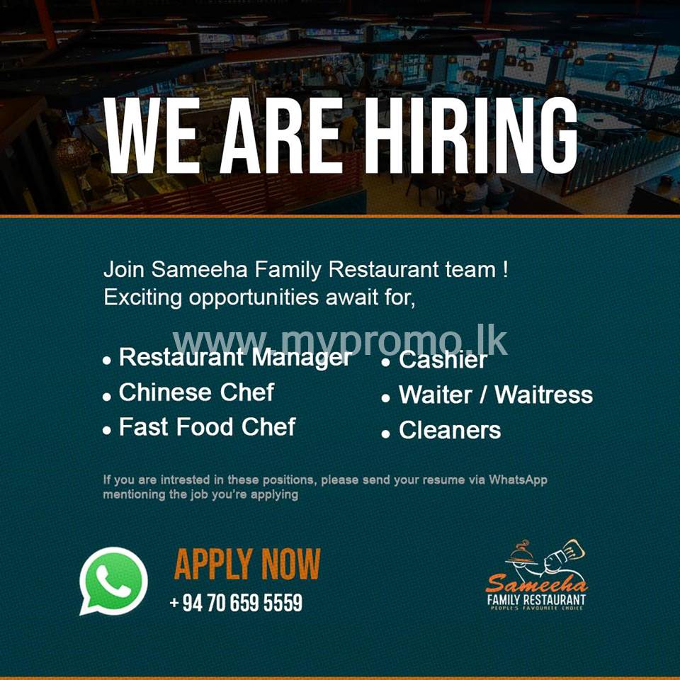 Restaurant Manager, Chinese Chef, Cashier, Waiter/Waitress and Cleaners ...