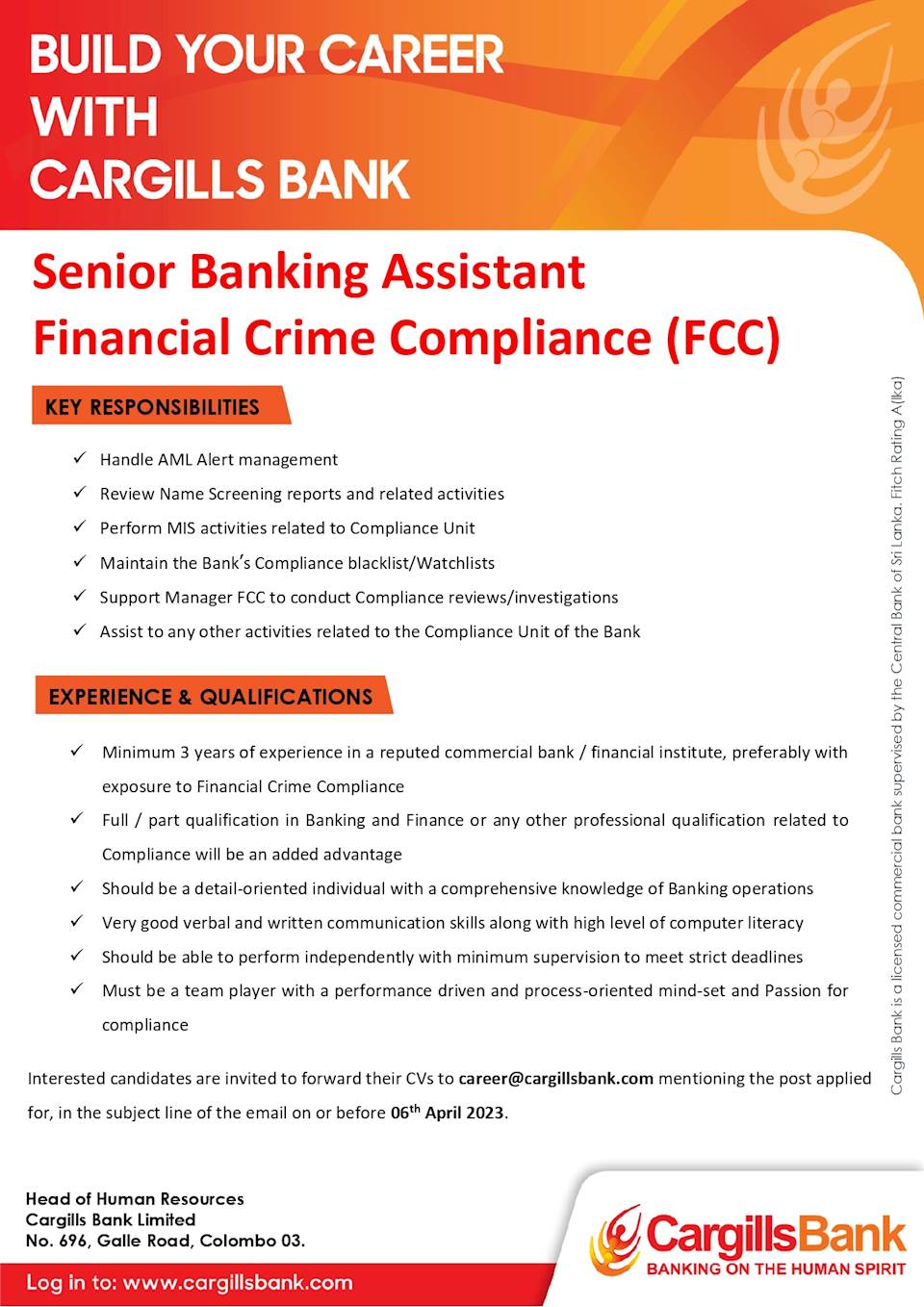 Senior banking Assistant Financial Crime Compliance