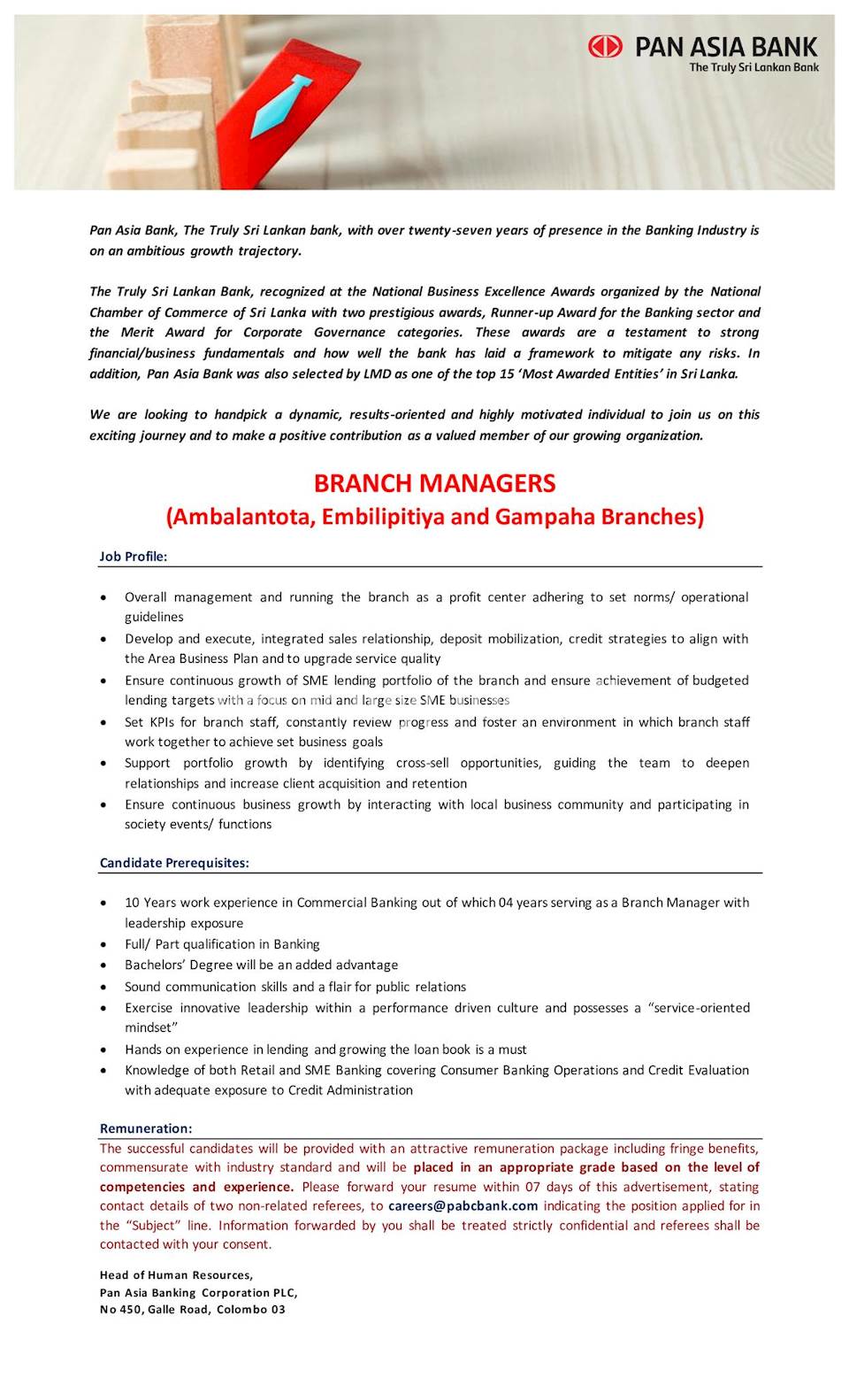 Branch Managers - Ambalanthota, Gampaha & Embilipitiya Branches