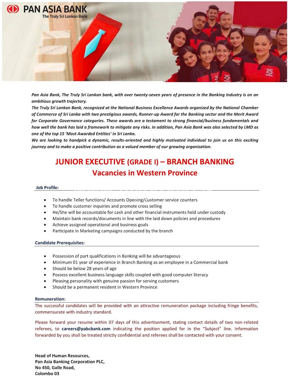 JUNIOR EXECUTIVE - BRANCH BANKING