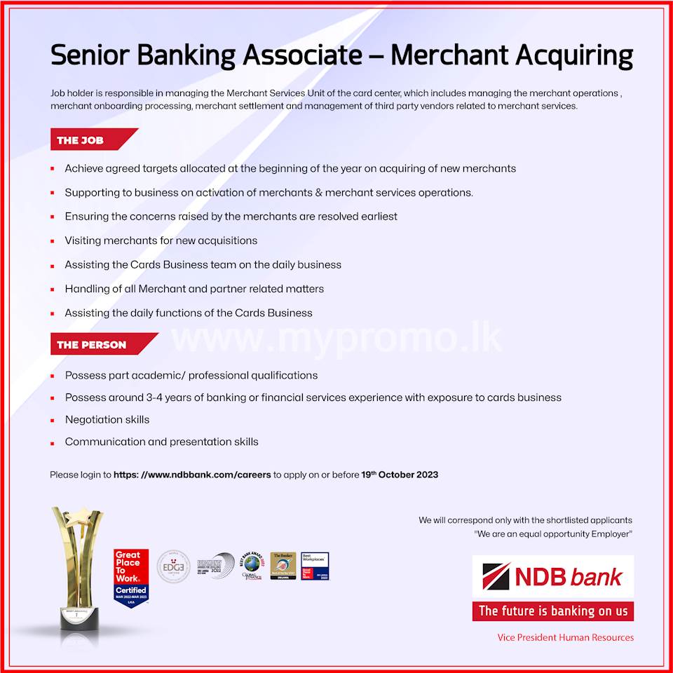 Senior Banking Associate Merchant Acquiring at National Development Bank