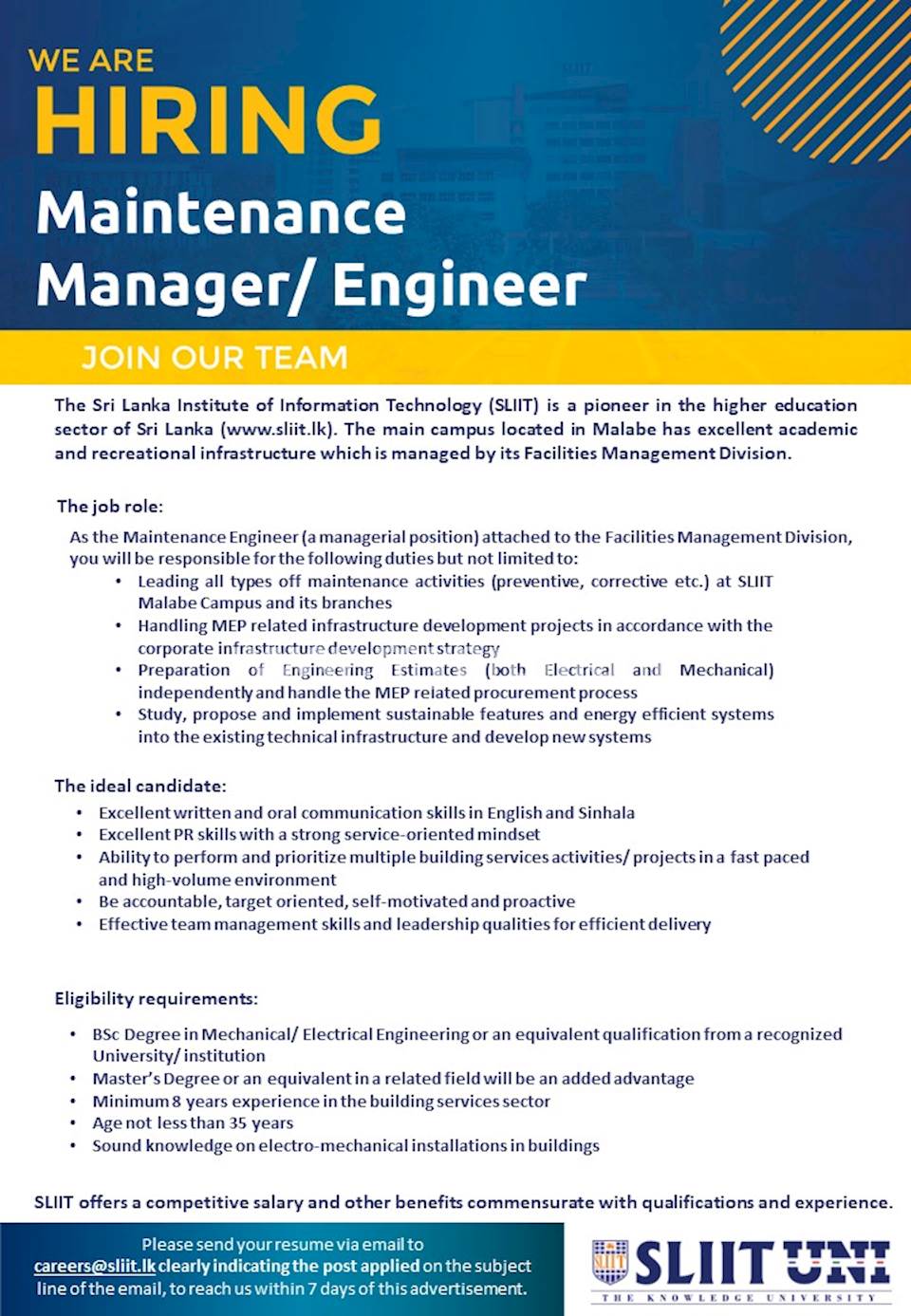 maintenance-manager-engineer-at-sliit