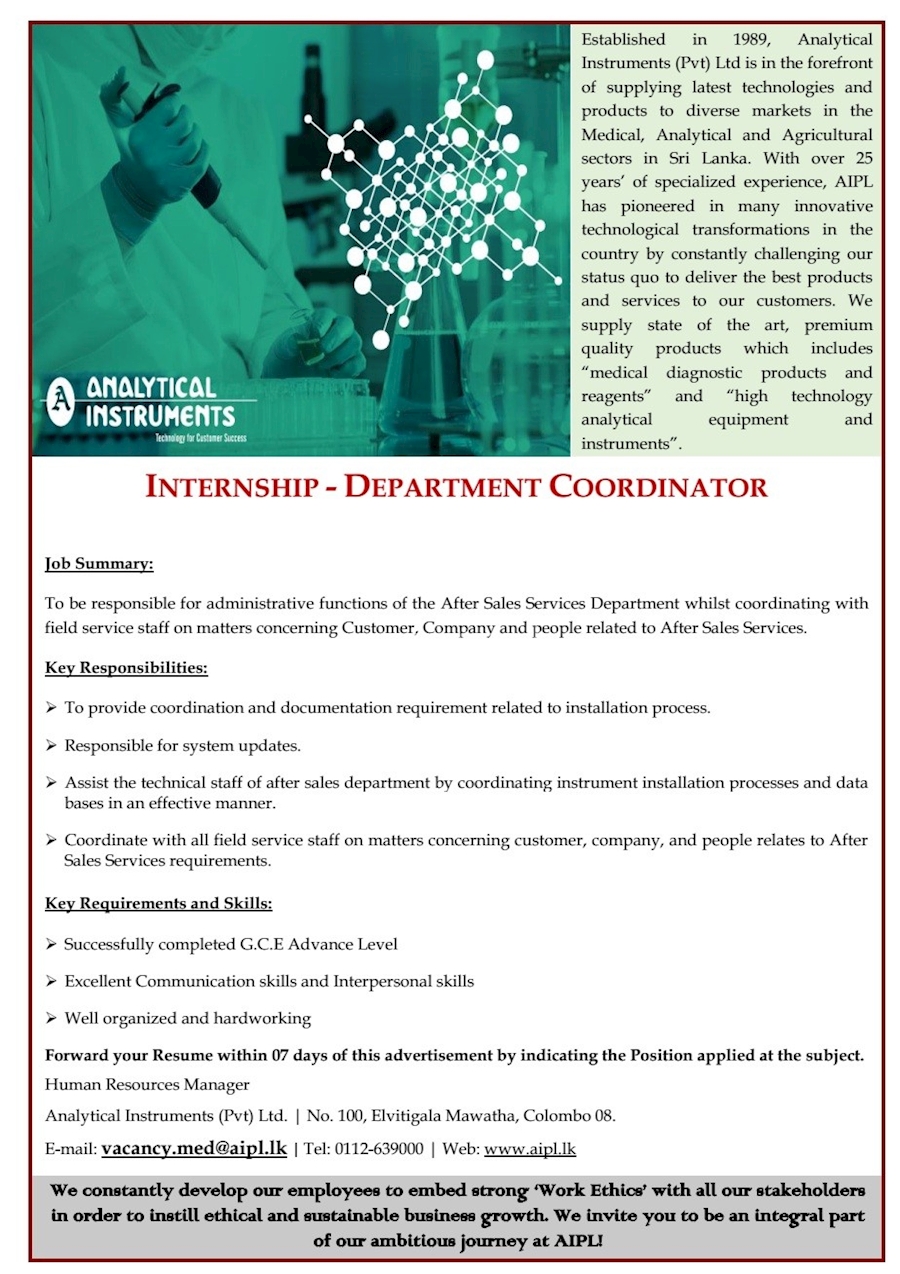 INTERNSHIP - DEPARTMENT COORDINATOR 