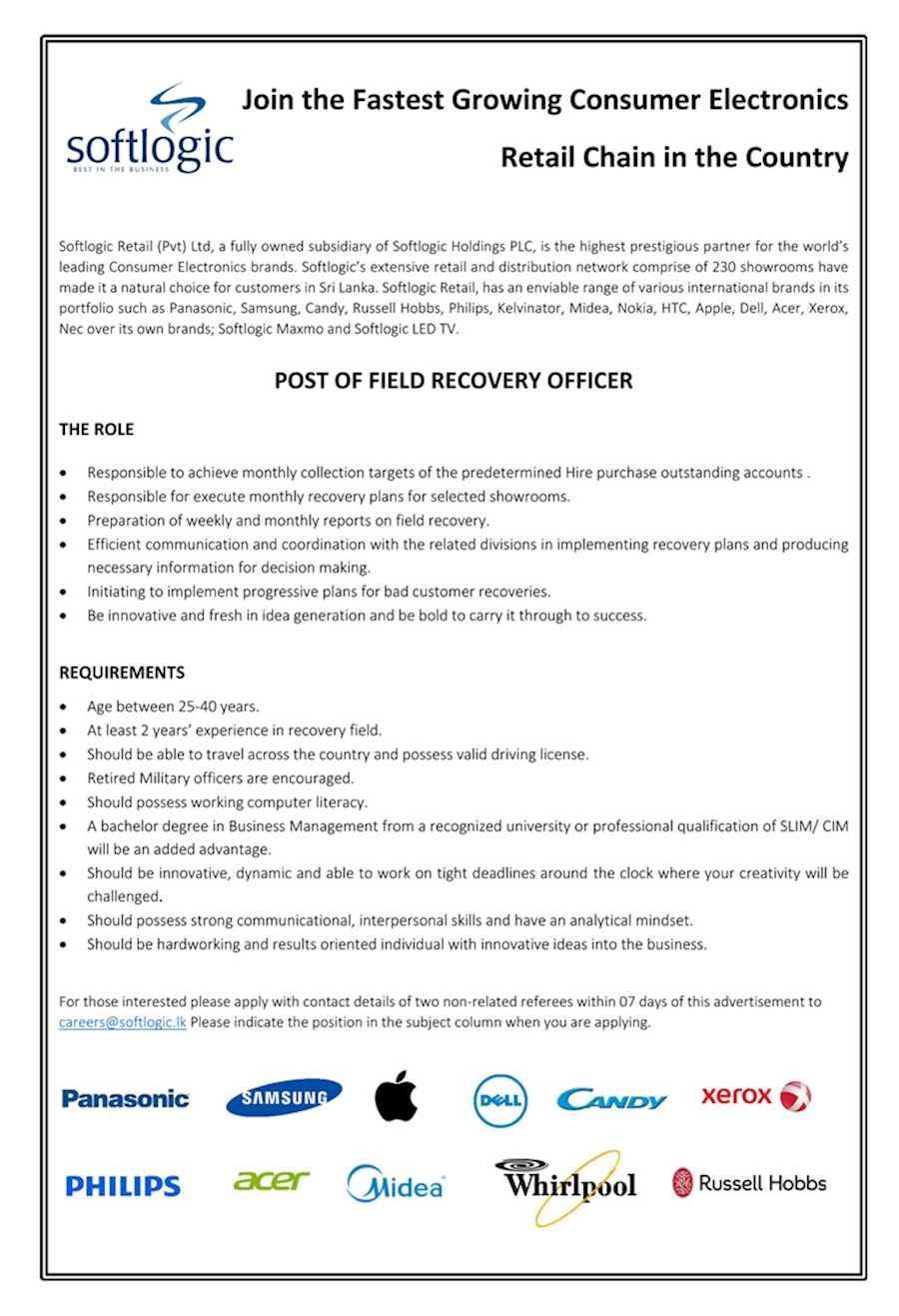 Field Recovery Officer at Softlogic Holdings PLC