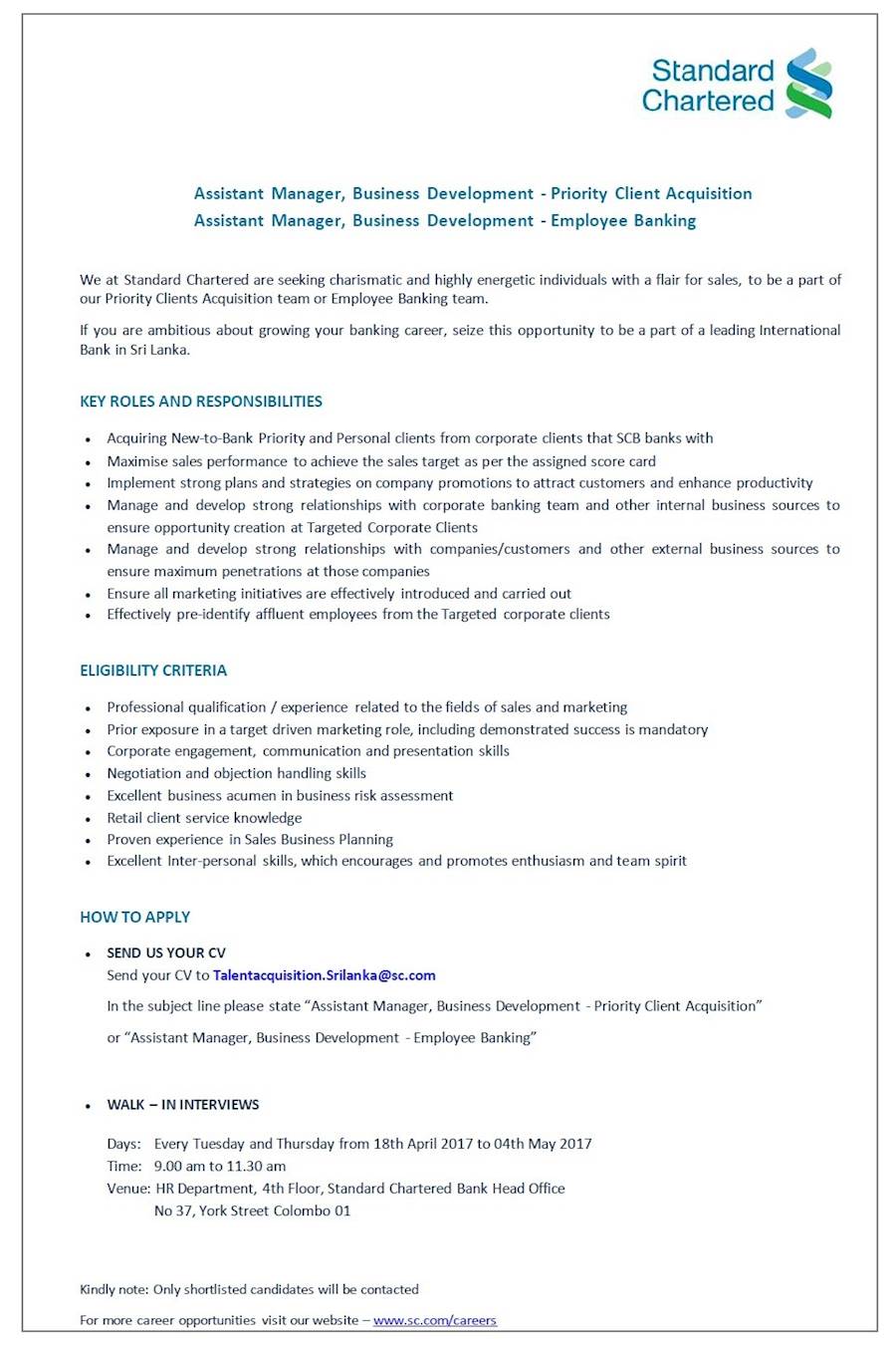 Assistant Manager, Business Development - PCA and EB