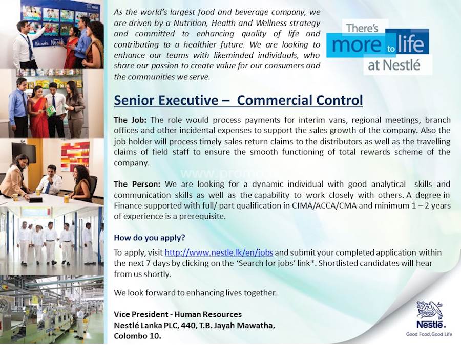 SENIOR EXECUTIVE - COMMERCIAL CONTROL at NESTLE 