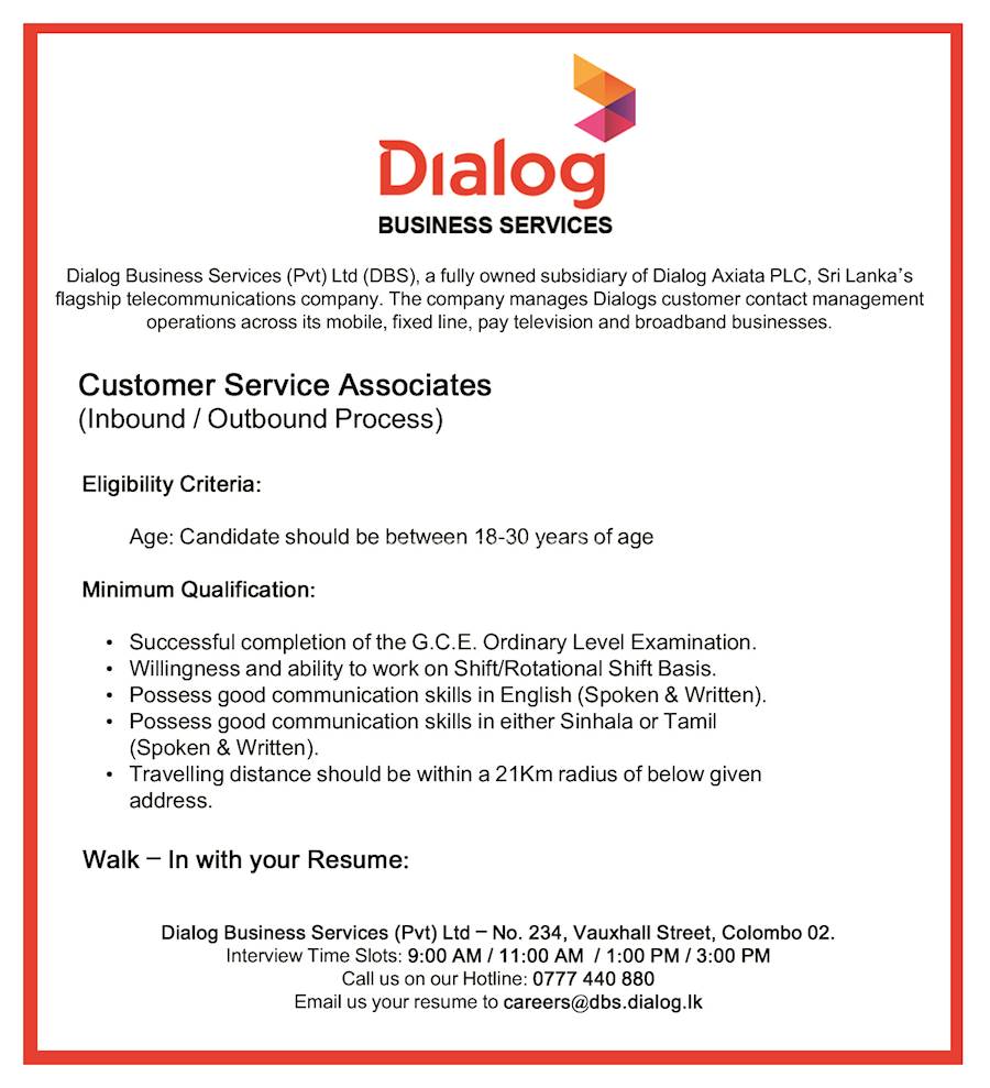 CUSTOMER SERVICE ASSOCIATES (Inbound or Outbound Process) at DIALOG 