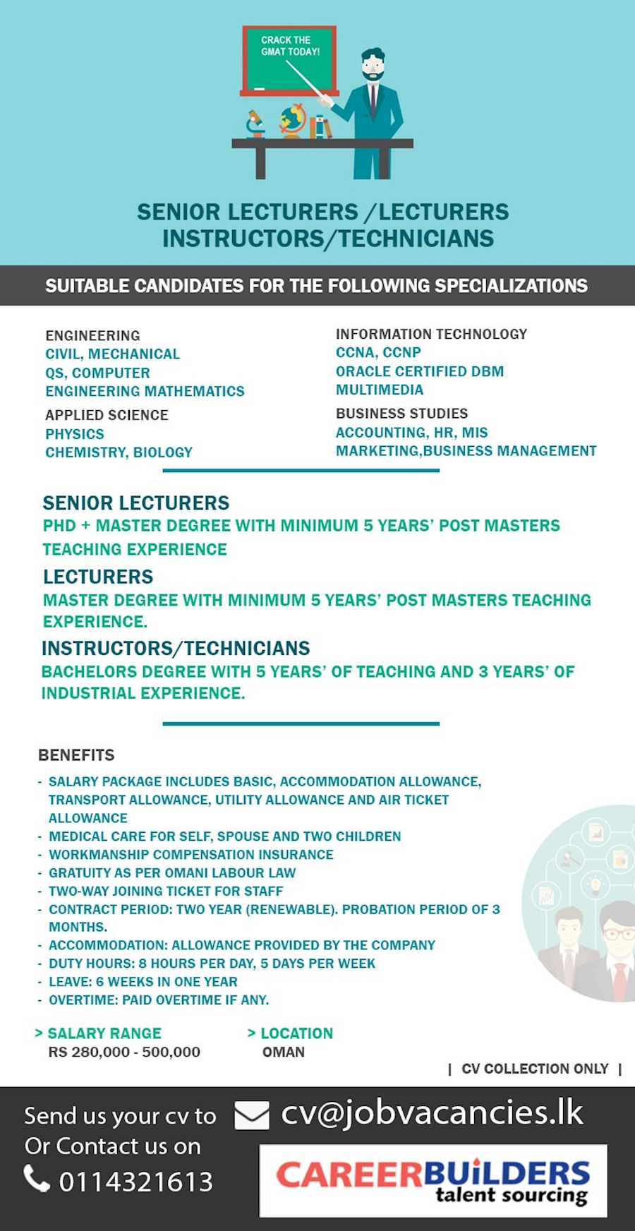 Senior lectures or Lectures Instructors or Technicians 