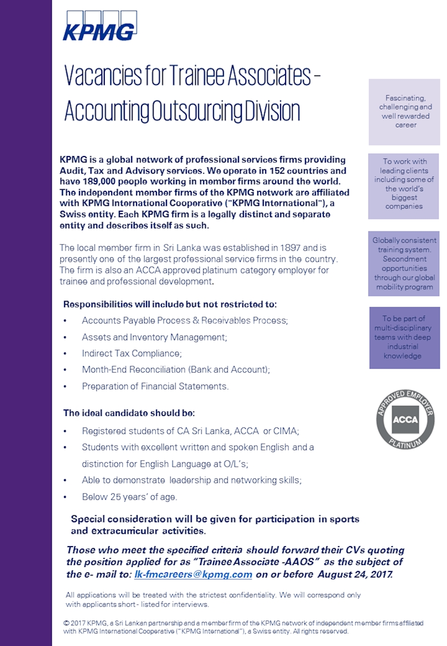 Trainee Associates-Accounting Outsourcing Division 