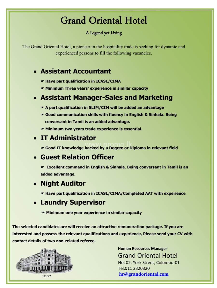 HOTEL VACANCIES at GRAND ORIENTAL HOTEL 