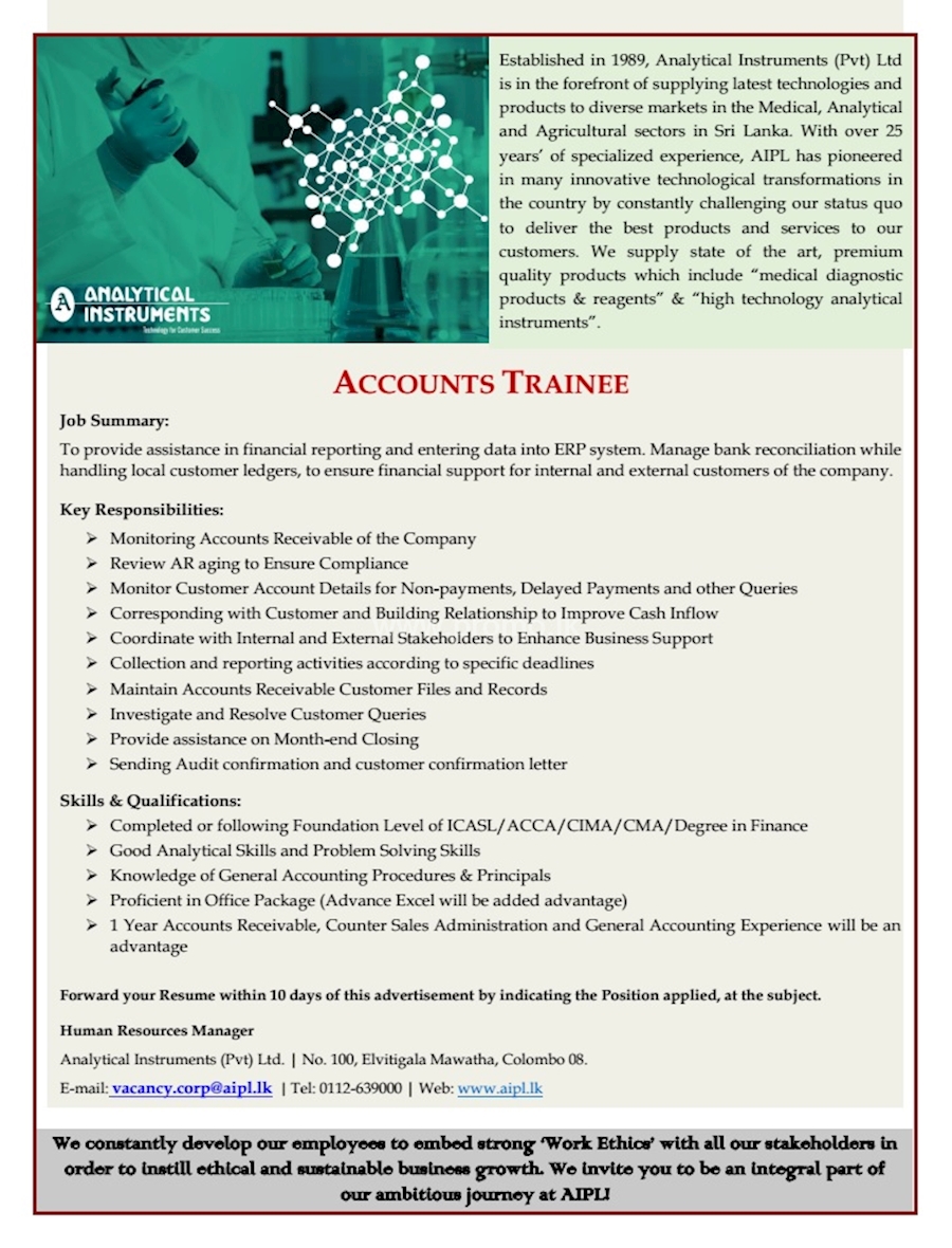 Accounts Trainee at Analytical Instruments