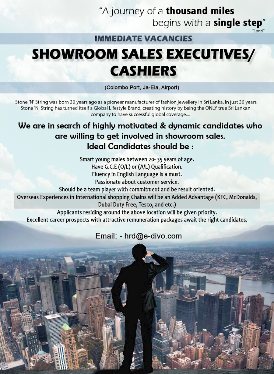 Showroom Sales Executives or Cashiers 