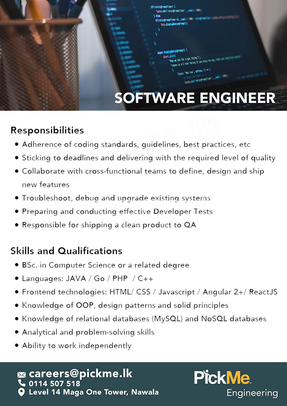 Software Engineer At PickMe lk