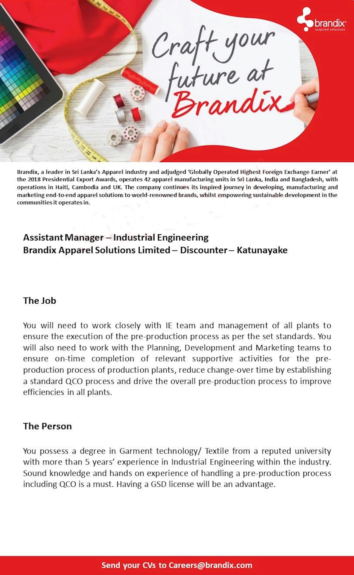 Assistant Manager - Industrial Engineering 