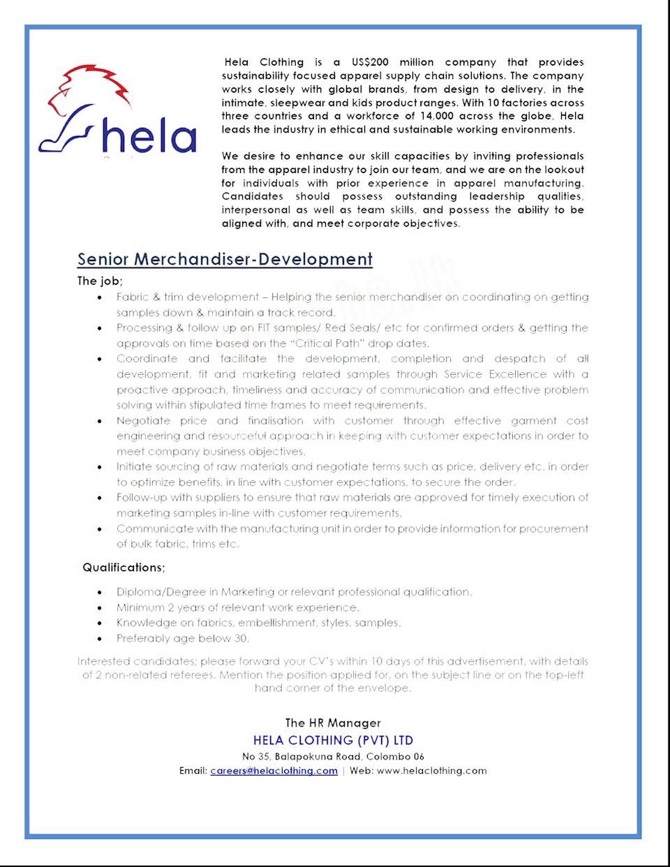 Senior Merchandiser - Development