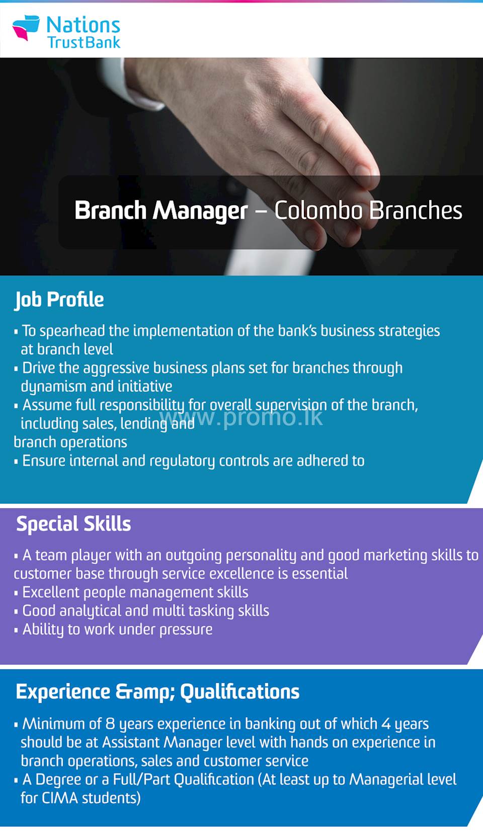 Branch Manager - Colombo Branches at Nations Trust Bank