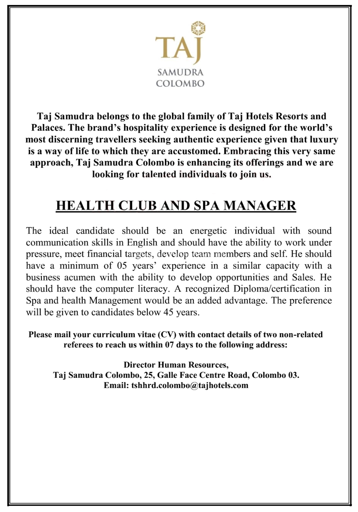 Health Club and Spa Manager