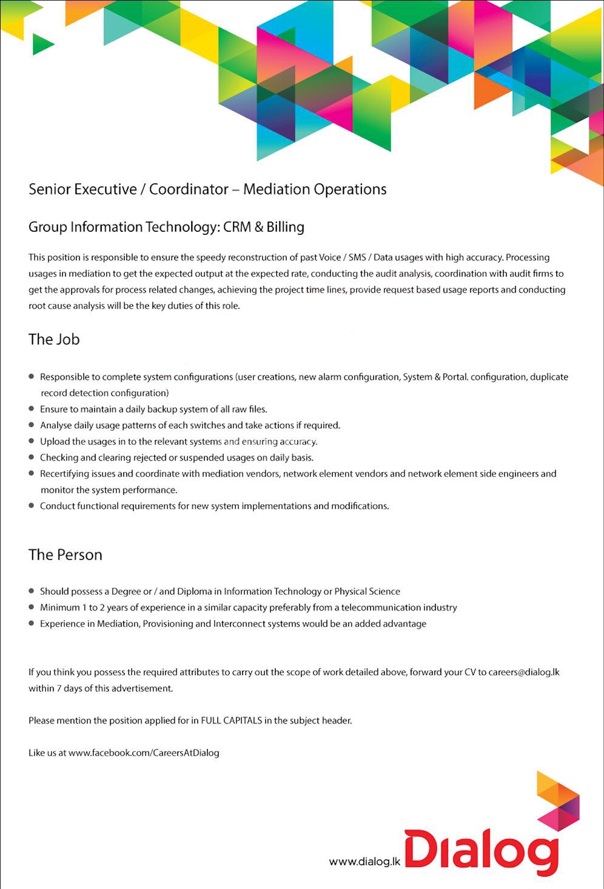 Senior Executive/Coordinator - Mediation Operations