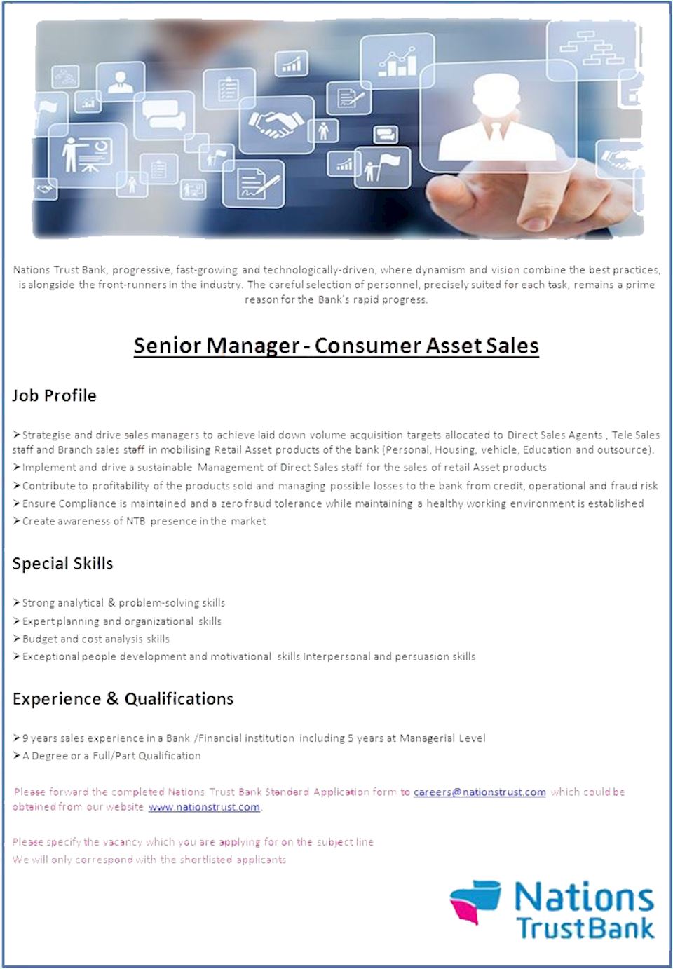 Senior Manager - Consumer Asset Sales