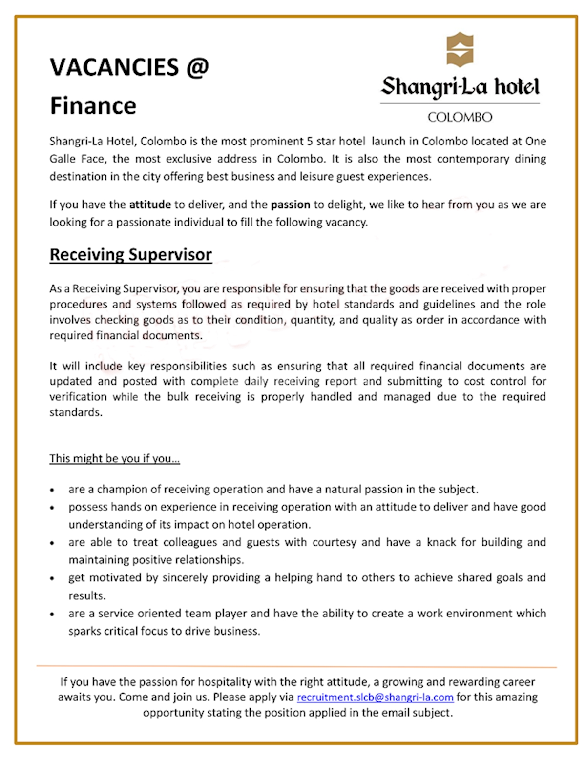 Receiving Supervisor