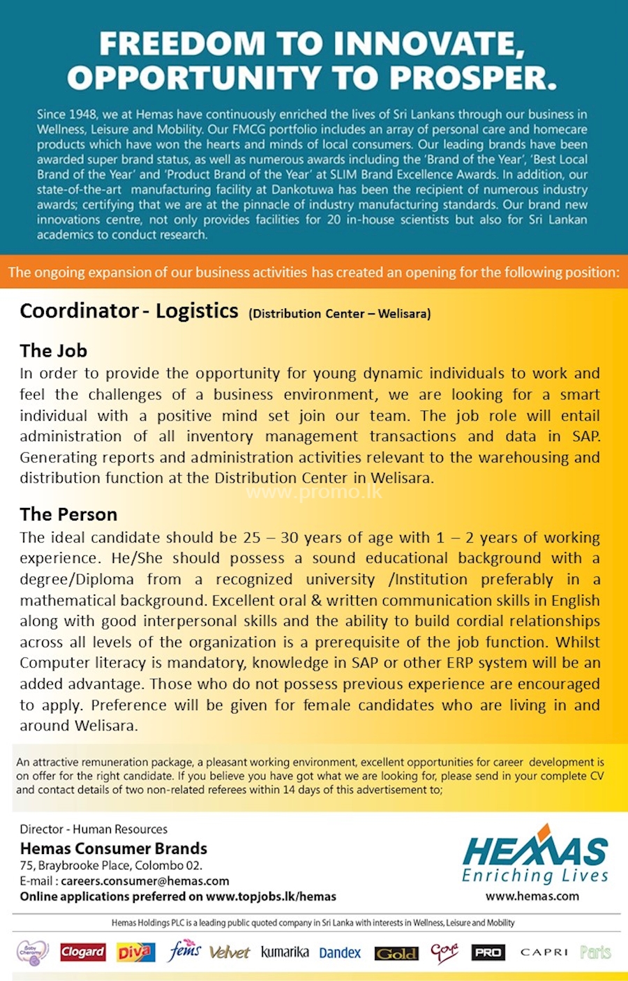 Coordinator - Logistics (Distribution Center - Welisara)