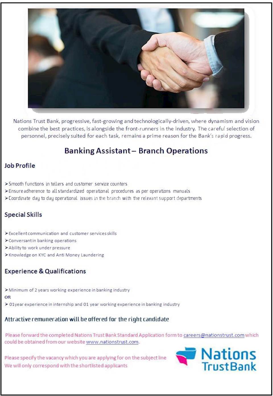 Banking Assistant - Branch Operations 