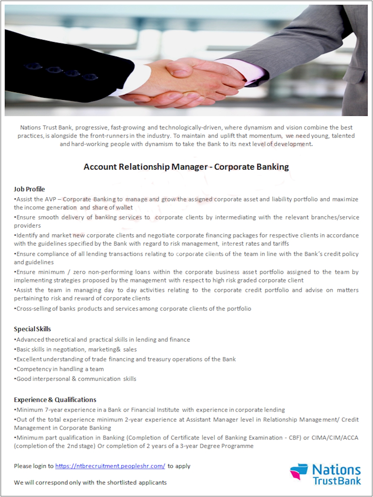 Account Relationship Manager - Corporate Banking
