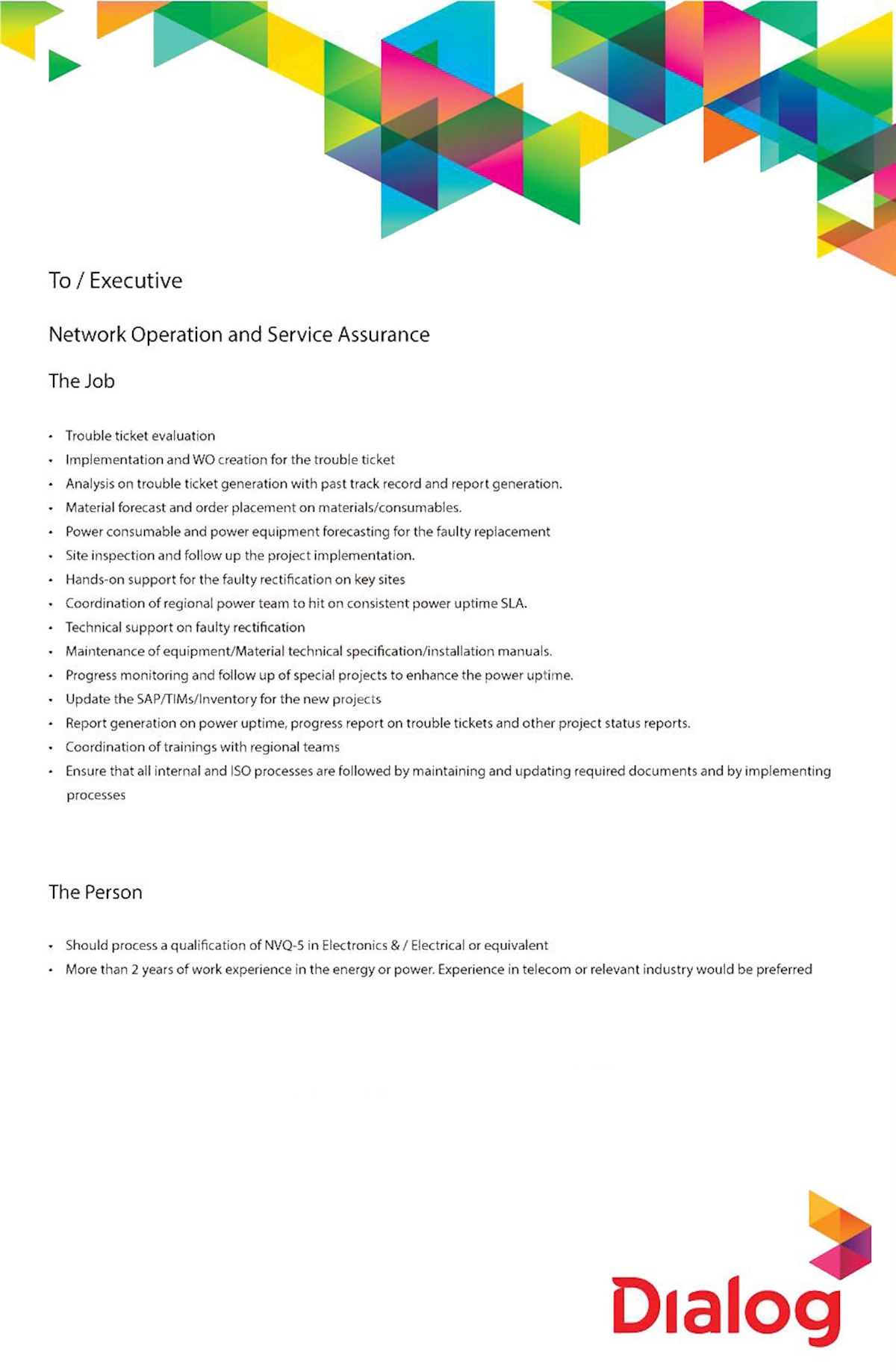 To/Executive - Network Operation and Service Assurance