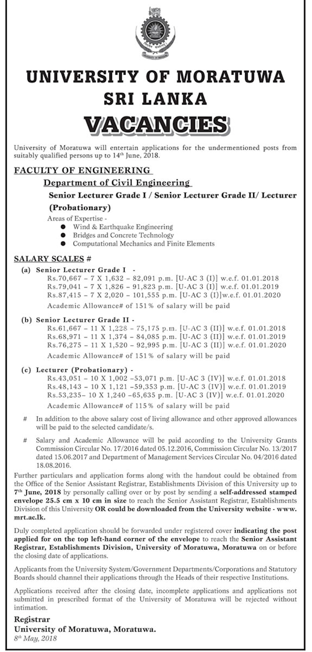 Vacancies - Faculty of Engineering - Department of Civil Engineering