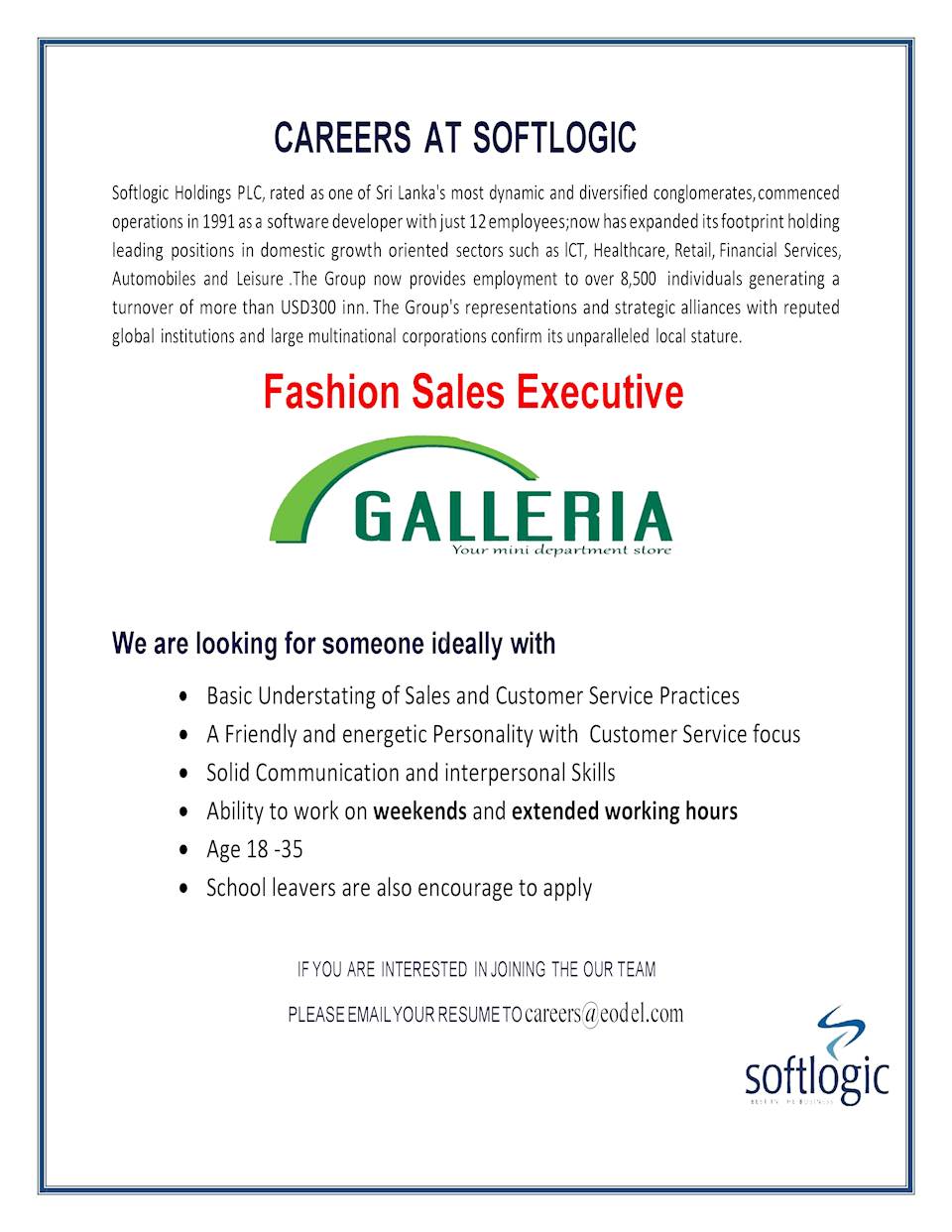 Fashion Sales Executive - Galleria