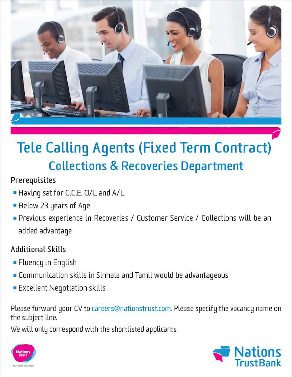 Telecalling Agents (Fixed Term Contract) - Collections and Recoveries Department