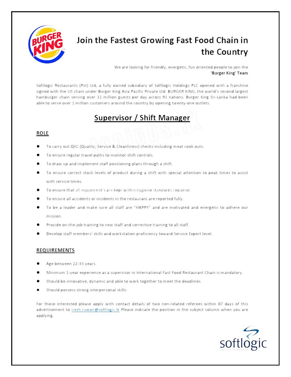 Supervisor / Shift Manager