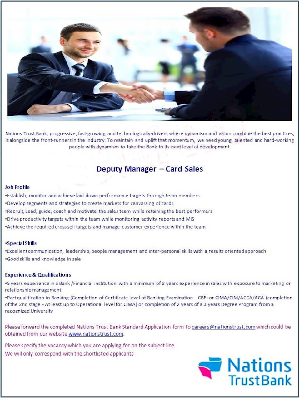 Deputy Manager - Card Sales