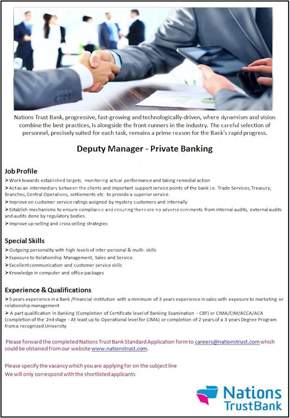 Deputy Manager - Private Banking
