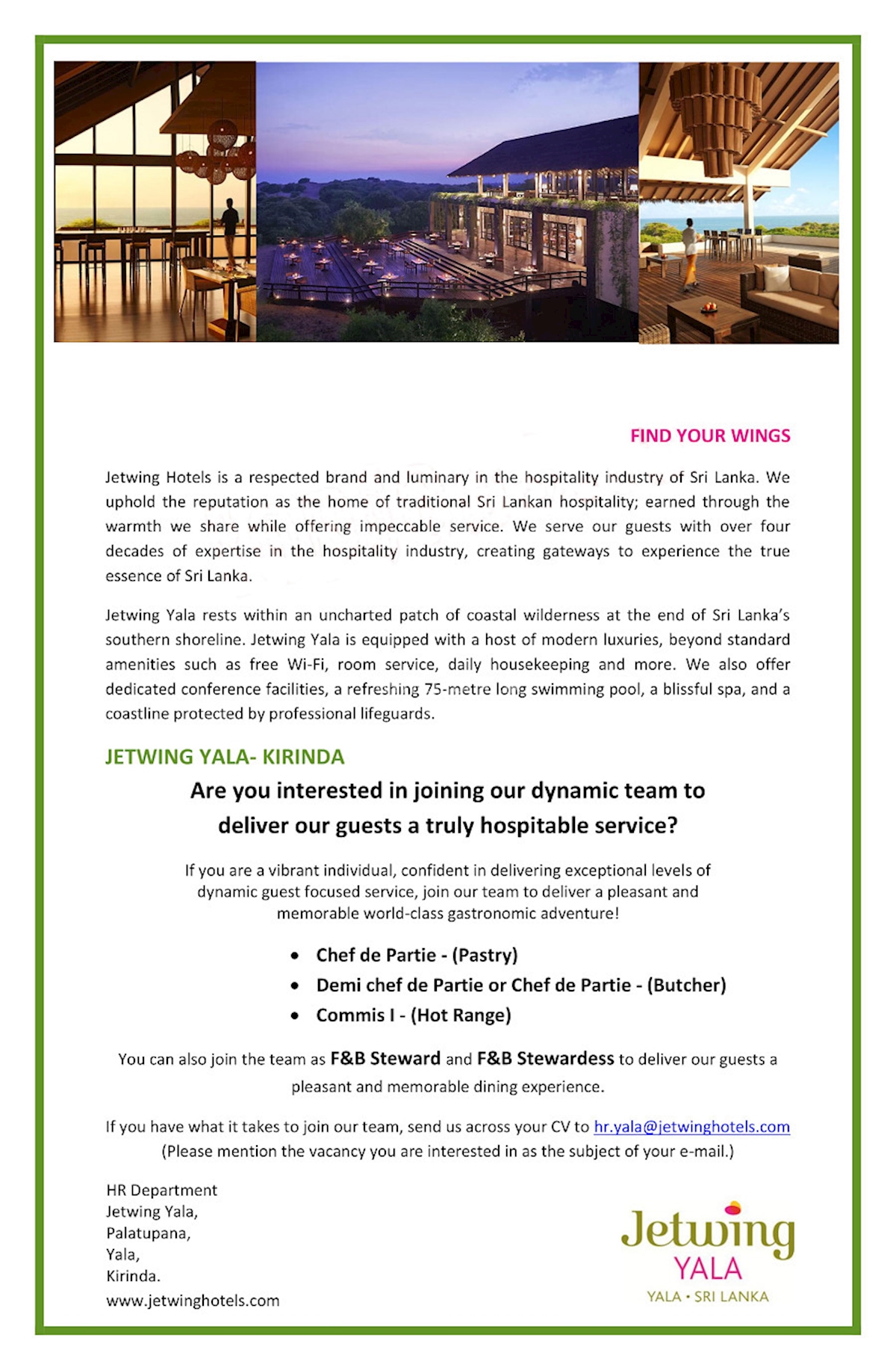 Vacancies At Jetwing Hotels