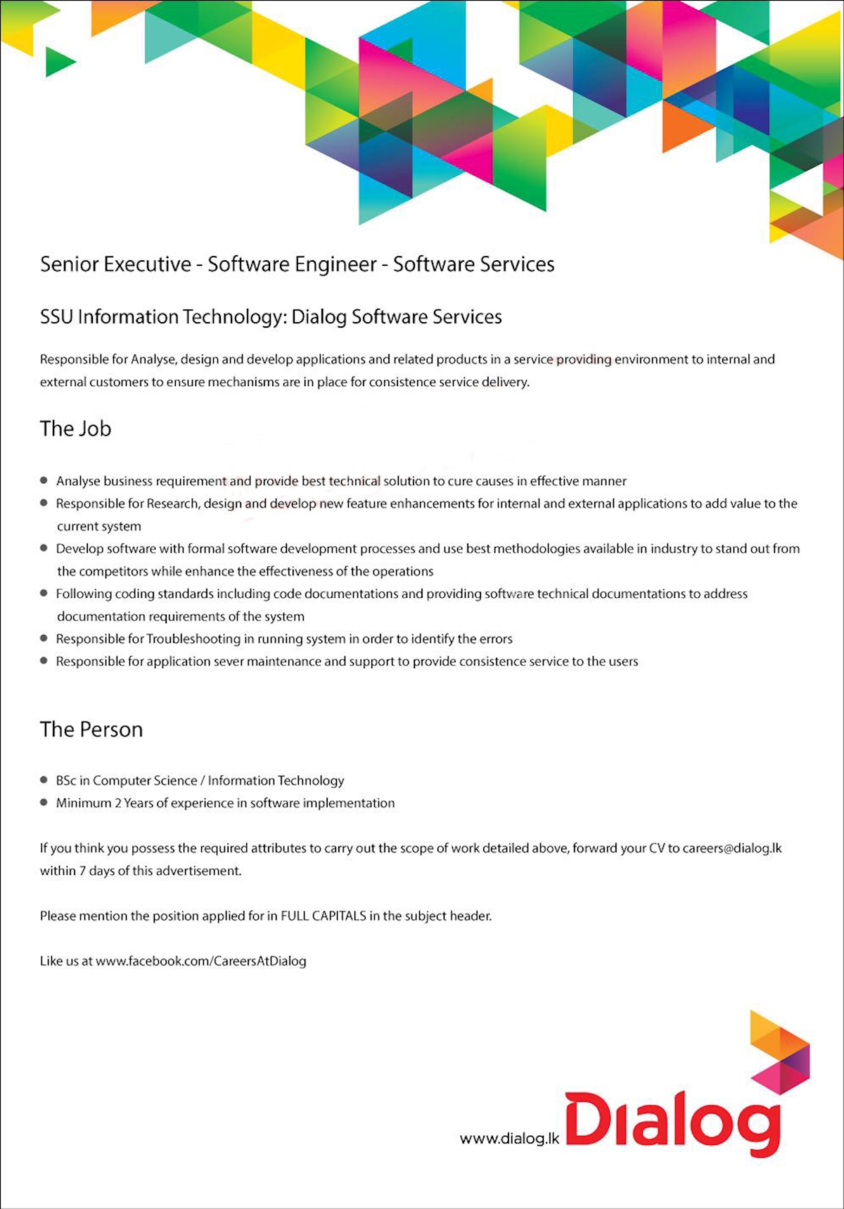 Senior Executive - Software Engineer - Software Services