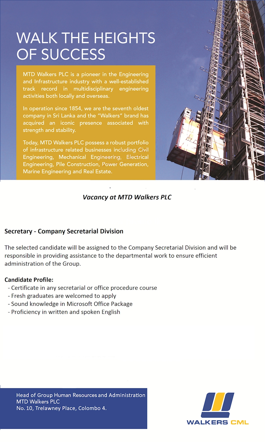 Secretary Company Secretarial Division at Walkers CML