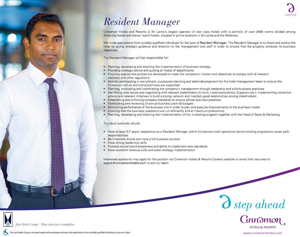 Resident Manager at Cinnamon Hotels