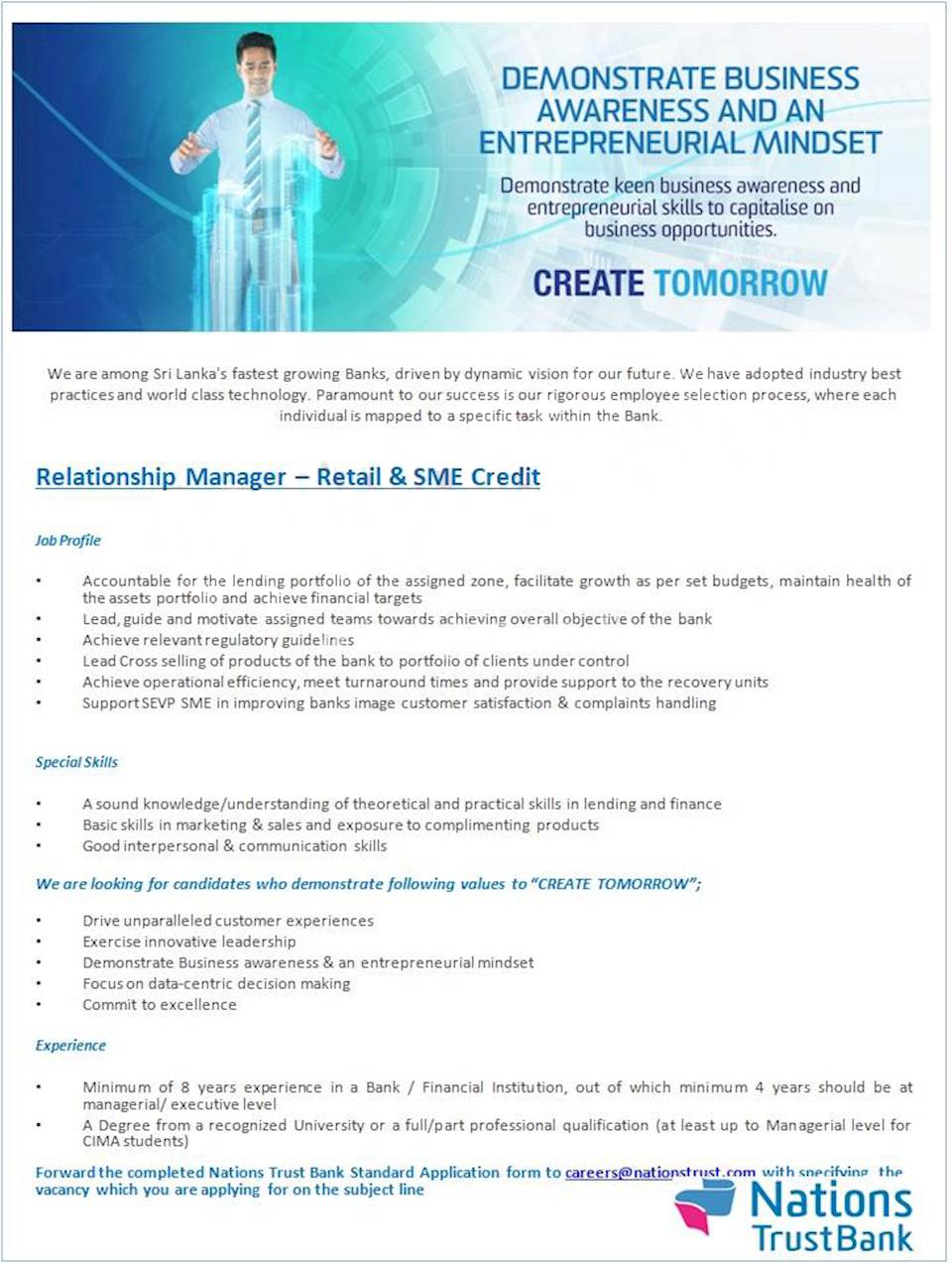 Relationship Manager - Retail & SME Credit 