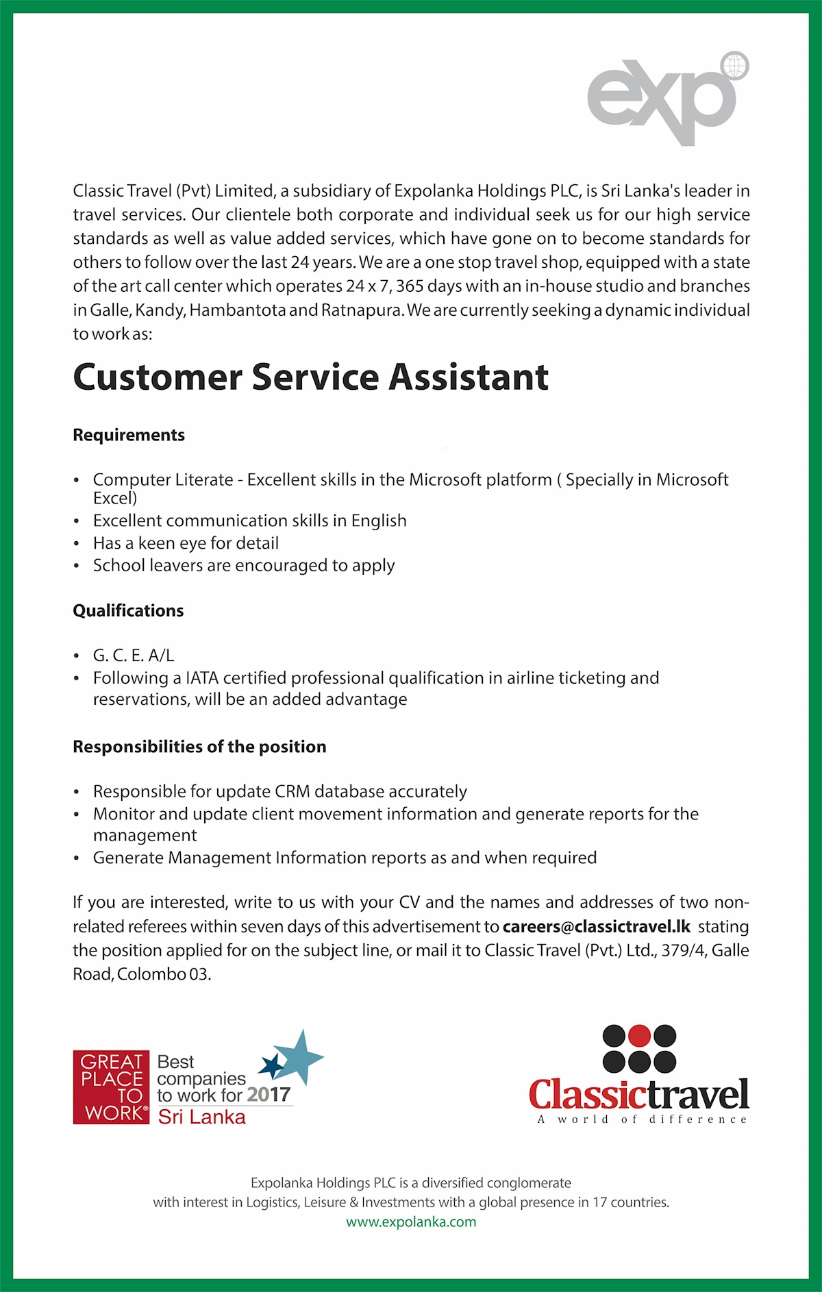 Customer Service Assistant