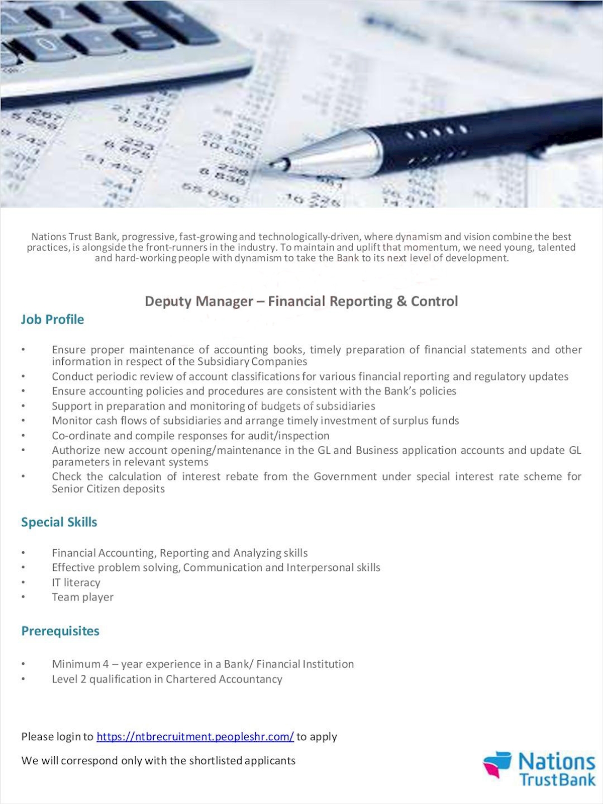 Deputy Manager - Financial Reporting and Control