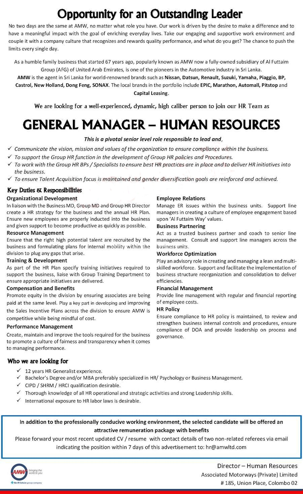 General Manager - Human Resources