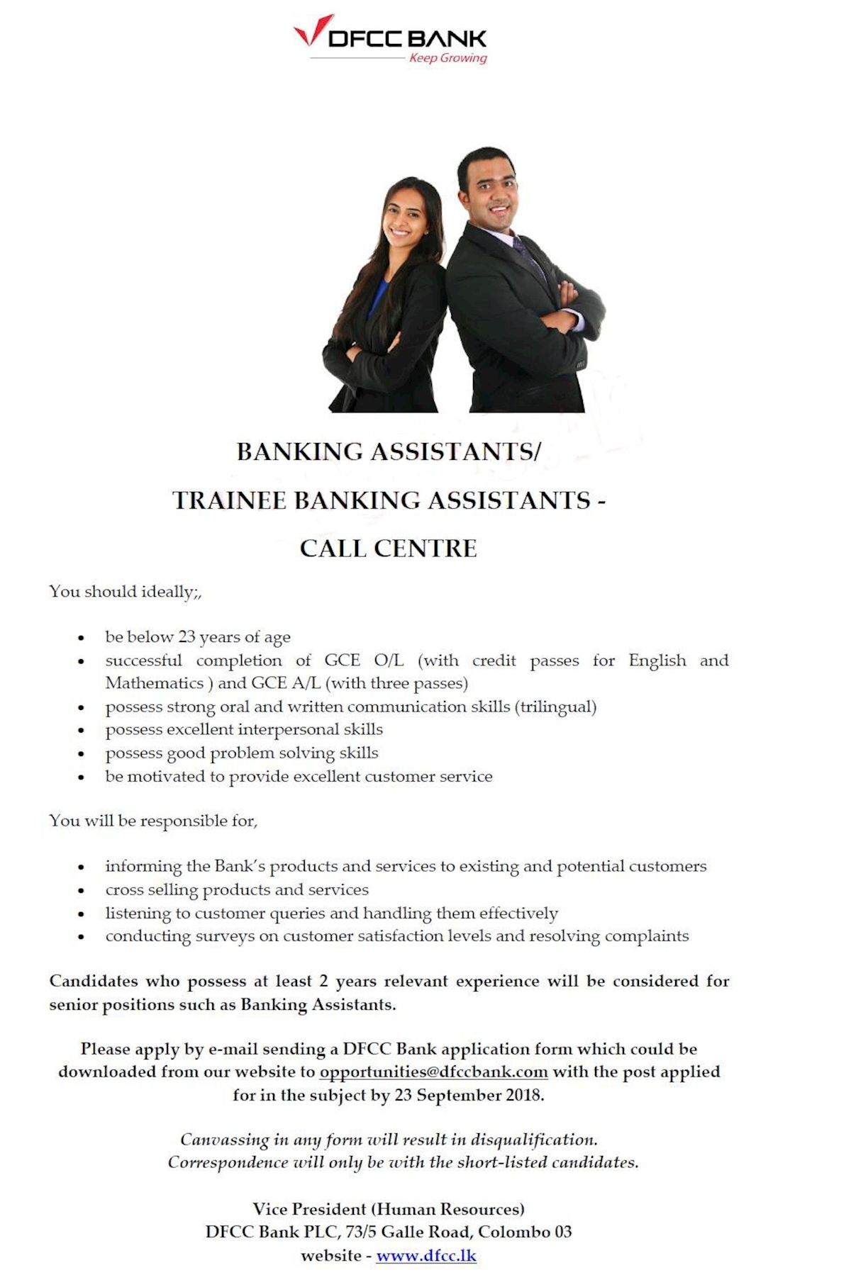 Banking Assistants/ Trainee Banking Assistants - Call Centre