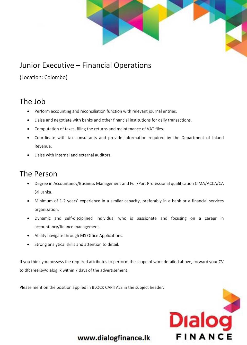 Junior Executive - Financial Operations