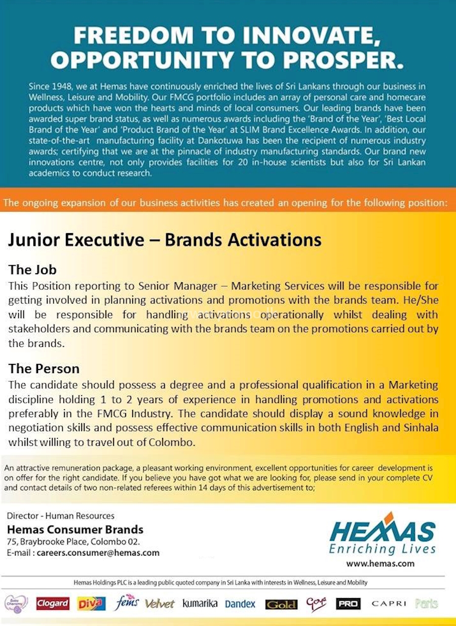 Junior Executive Brands Activations at Hemas Holdings