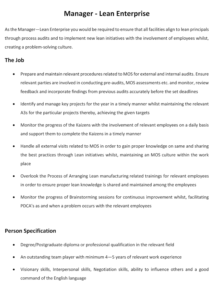 Manager - Lean Enterprise