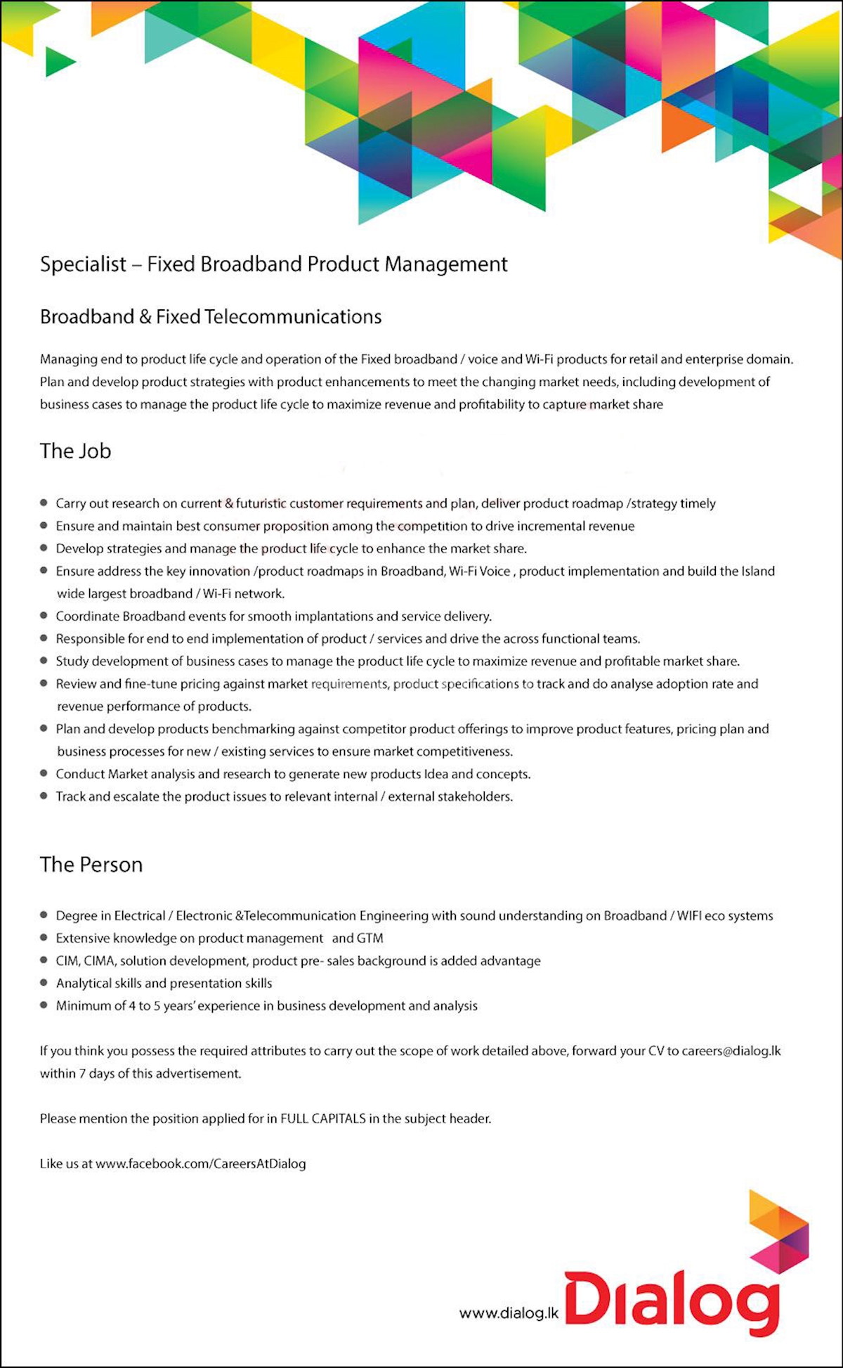 Specialist - Fixed Broadband Product Management