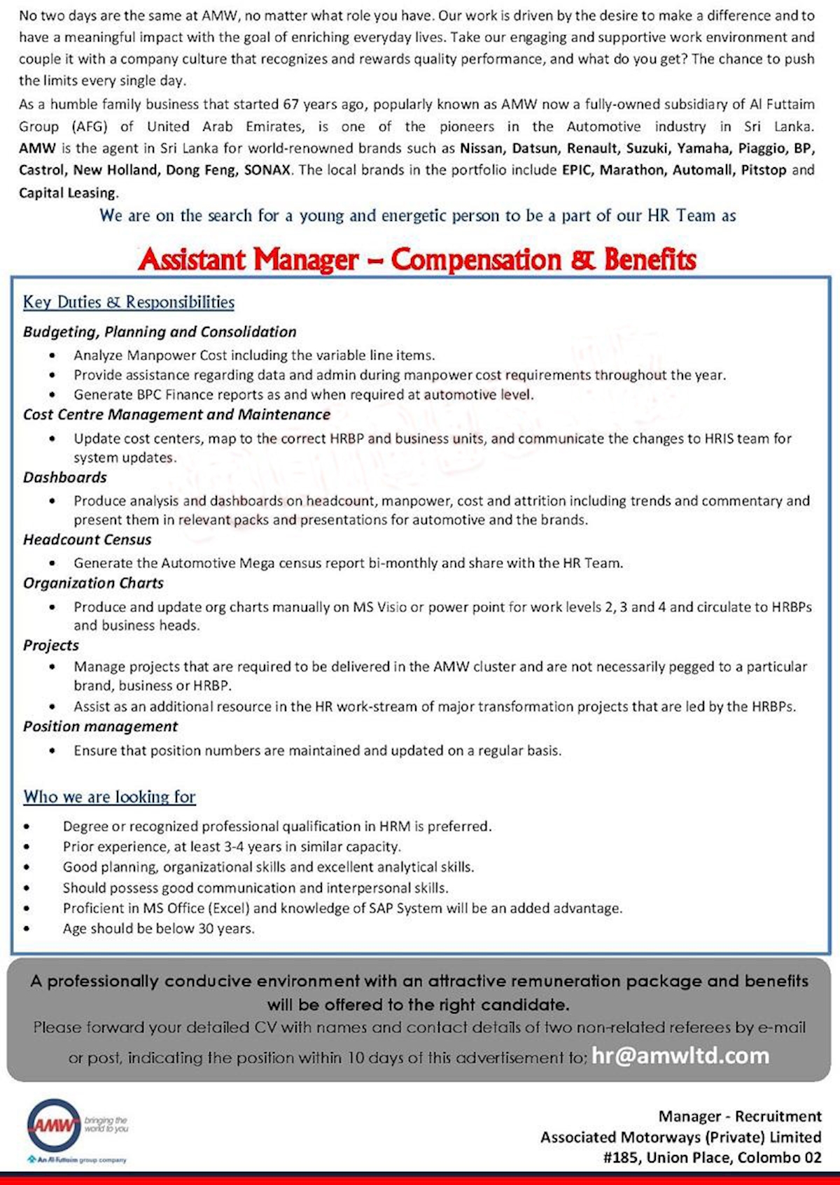 Assistant Manager - Compensation & Benefits 